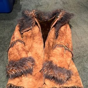 Vintage, Hooded, Burner jacket with feather trim size small